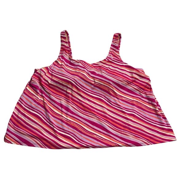 LL Bean Swim Tankini Top Women's Plus Size 26W Pink Striped Wireless UPF 50+ - Picture 1 of 8